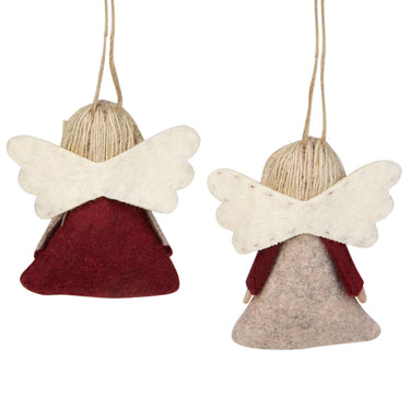 Set of 2 Gray and Red Angel Christmas Ornaments 3.5